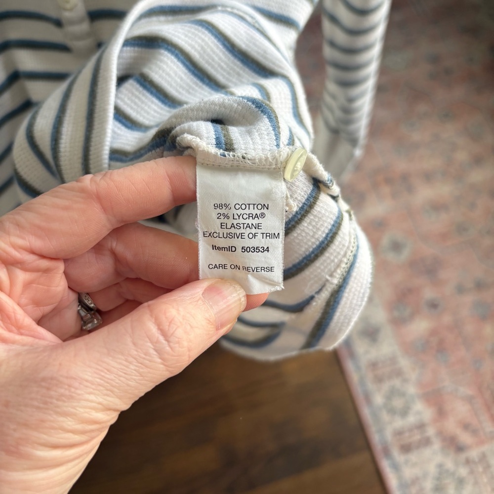 L.L. Bean Blue and Cream Striped Henley Shirt Size Large - Picture 5 of 6